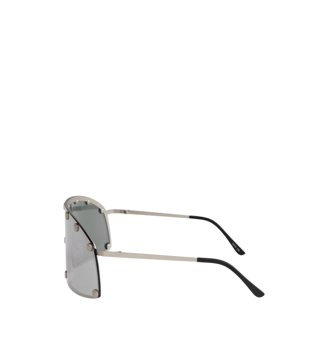 Image 2 of 3 - SILVER - RICK OWENS Steel Shield Sunglasses featuring a surgical steel frame, curved lens with oversized round studs, adjustable rubber nose pads, thin arms and curved, capped temple tips. Steel/nylon. 100% UVA/UVB protection. Made in Italy.