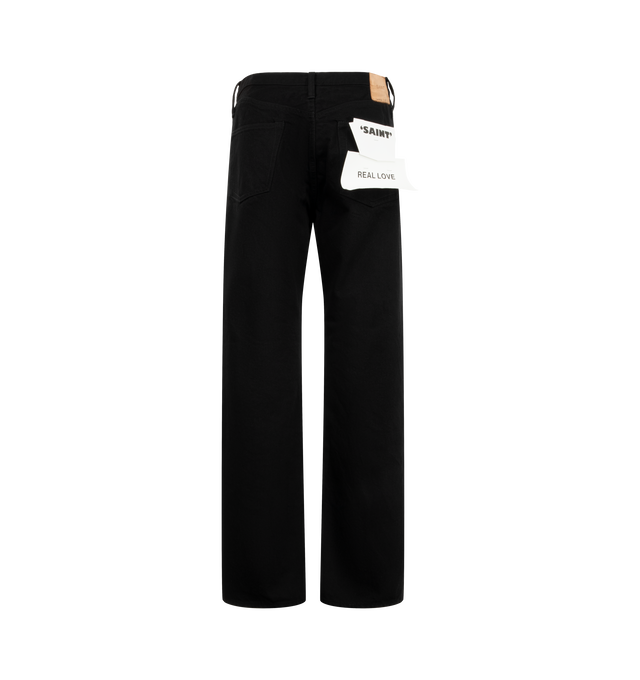 Image 2 of 3 - BLACK - Saint Michael Men's Straight Leg Black Denim Jeans are crafted from 100% cotton denim and feature a classic straight-leg silhouette with the brand's signature worn-in aesthetic. Finished in versatile black, these designer jeans draw on vintage Americana influences while maintaining a clean, timeless profile for everyday styling. Main Material: 100% Cotton. Fit: Straight Leg. Color: Black.