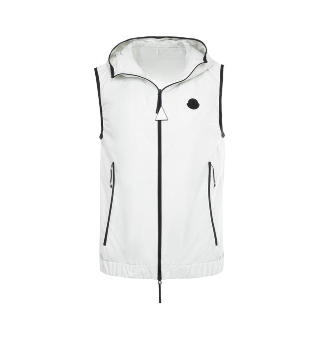 Image 1 of 2 - WHITE - MONCLER Vallese Vest featuring hood, zipper closure, zipped pockets, elastic hem, hood and armholes and grosgrain details. 100% polyamide/nylon. 