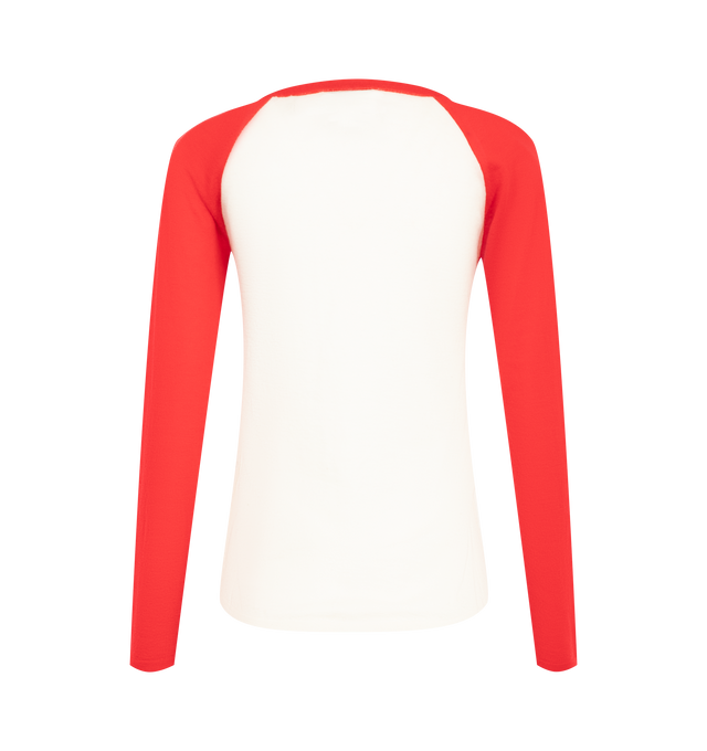 Image 2 of 2 - RED - Isabel Marant Long Sleeve Tee is crafted in a cotton material, wide neckline, and red sleeves for a pop of color. Main Material: Cotton.