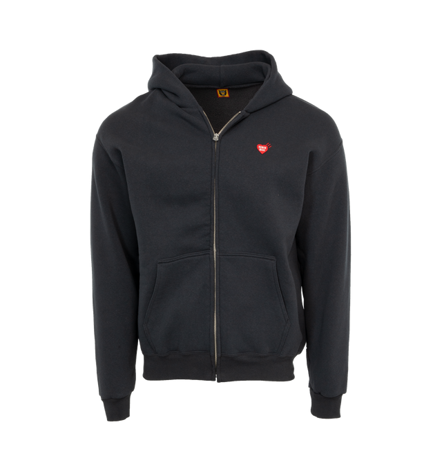 Image 1 of 4 - BLACK - HUMAN MADE Zip-Up Hoodie featuring zip front closure, heart logo embroidery on the chest and "Human Made" print on the back.  
