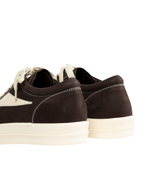 Image 3 of 5 - BROWN - Rick Owens Vintage Sneaks Sneakers featuring low top, lace-up closure, calfskin suede appliqu at sides, twill lining and treaded rubber sole. Upper: textile, calfskin. Sole: rubber. Made in Italy.