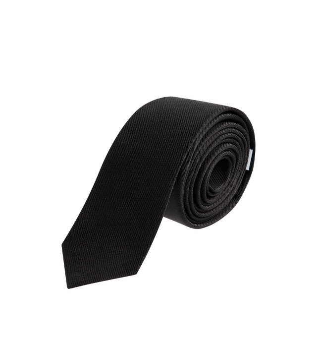 Image 1 of 2 - BLACK - THOM BROWNE Silk Browne 65 Tie featuring RWB grosgrain trim and name tag appliqu. 100% silk. Made in Italy.