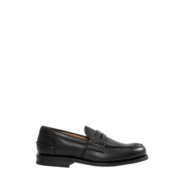 Image 1 of 4 - BLACK - CHURCH'S Soft Pembrey Loafer featuring signature apron stitching, grain calfskin upper, leather lining and footbed, soft rubber sole with Church's & Co. logo and flexible Goodyear 2.0 construction. Made in England.