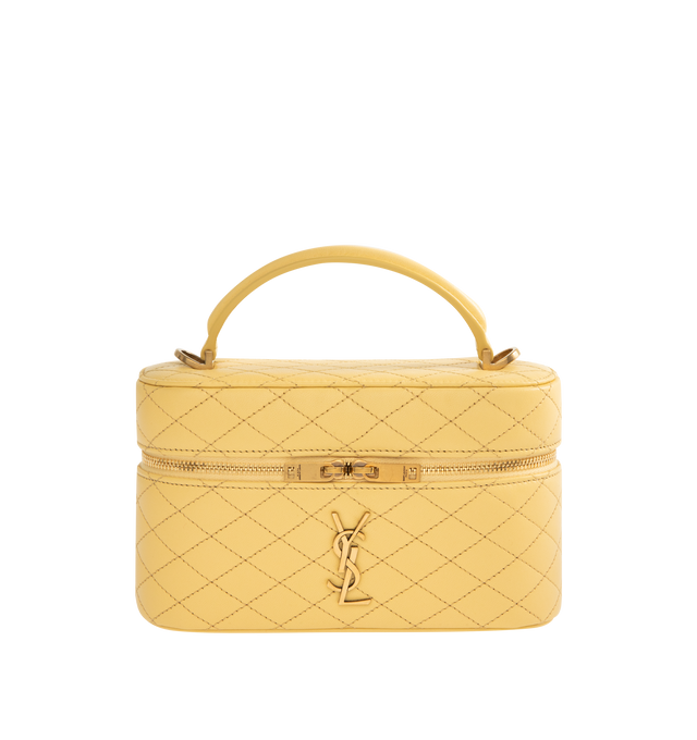 Image 1 of 3 - YELLOW - SAINT LAURENT Gaby Mini Vanity Bag featuring zip closure, one card slot, diamond quilted overstitching, leather top handle and detachable strap. 7.1" X 4.3" X 2.6". 100% lambskin. Made in Italy.