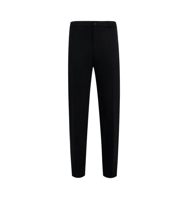 Image 1 of 3 - NAVY - MONCLER Tailored Trousers featuring cotton jersey technique, waistband with drawstring fastening, zipper and button closure, side and back pockets with snap button closure and leather logo patch. 90% cotton, 10% polyamide/nylon.