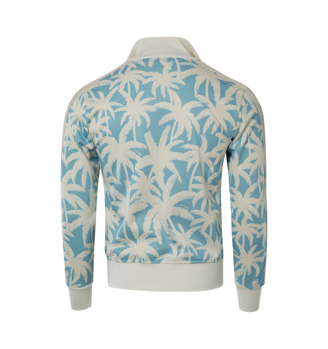Image 2 of 2 - BLUE - PALM ANGELS Palm Track Jacket featuring rib knit stand collar, hem, and cuffs, zip closure, zip pockets, side stripe detailing and full jersey lining. 100% recycled polyester. Made in Italy. 