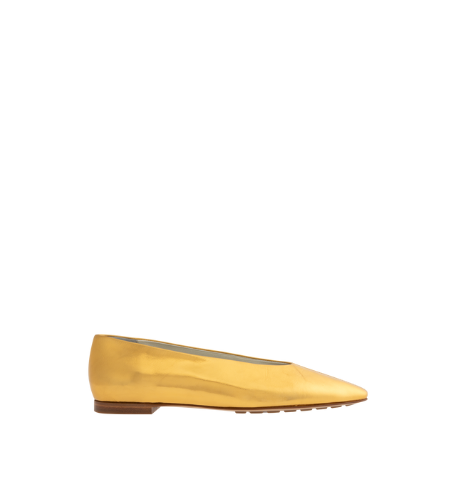 Image 1 of 6 - GOLD - BOTTEGA VENETA Sofia Ballerina featuring ballerina flat with supple construction in reflective goatskin and rubber injected leather outsole. Goatskin. Made in Italy.