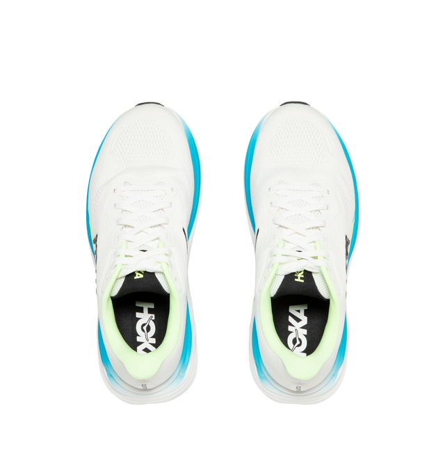 Image 5 of 5 - WHITE - Hoka Mens Clifton 11 Running Shoes feature an engineered mesh upper with reflective details and 3D-printed overlays. Designed with a CMEVA midsole, Rearfoot-Focused Active Foot Frame, MetaRocker geometry, open-cell sockliner, double-lace lock system, and Durabrasion rubber outsole for lightweight cushioning, stability, and everyday road running. Upper: Engineered Mesh; Midsole: CMEVA; Outsole: Durabrasion Rubber. Imported.