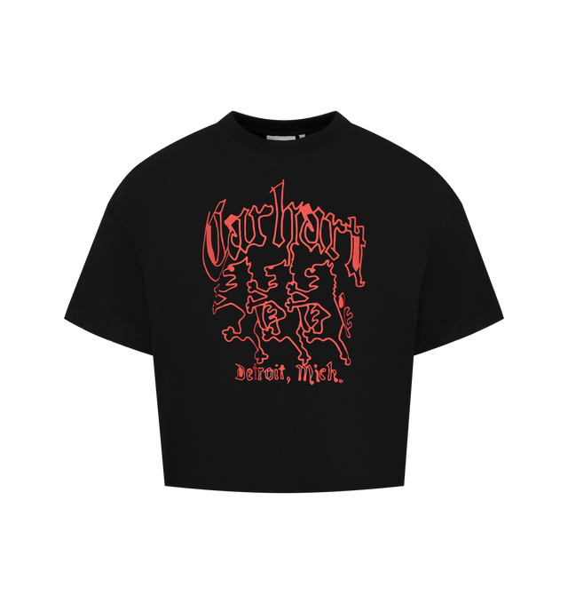 Image 1 of 2 - BLACK - CARHARTT WIP Hackwork T-Shirt featuring boxy loose fit, midweight cotton jersey, stone-washed for a softer feel and a graphic print on the front. 100% cotton.