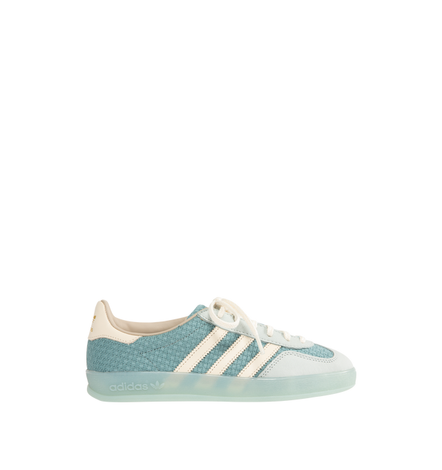Image 1 of 5 - BLUE - ADIDAS Gazelle Indoor Sneaker featuring cotton-weave upper with butter-soft nubuck overlays, regular fit, 3 stripes on side, lace closure, leather and textile lining and semi-transparent rubber outsole.