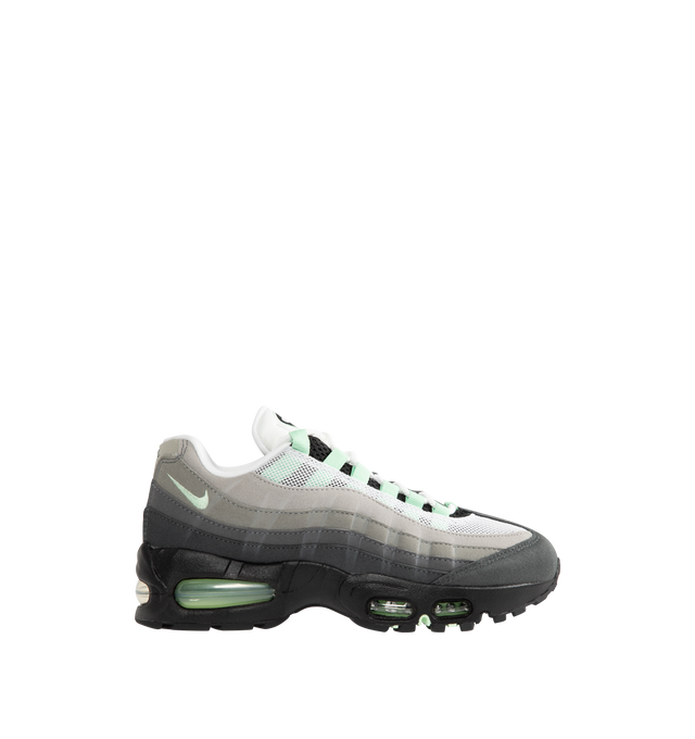 Image 1 of 5 - BLACK - NIKE Air Max 95 Big Bubble Sneaker featuring textile and synthetic leather, visible Max Air cushioning, flex grooves in the midsole and outsole, foam midsole and rubber outsole.