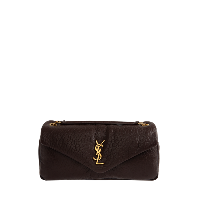 Image 1 of 4 - BROWN - SAINT LAURENT Calypso Medium Bag featuring puffy, pillowed effect, sliding curb chain strap, cotton lining, bronze toned hardware, magnetic clousre and one zip pocket. 11.8" X 5.9" X 23". Strap drop: 11.219.9". Lambskin.