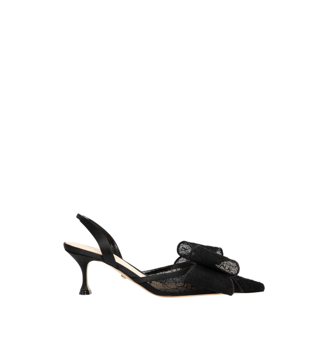Image 1 of 4 - BLACK - MACH & MACH Lace Slingback featuring a lace upper, slingback silhouette, 65mm flared heel, lace bow, kid leather lining, and calf leather sole. Made in Italy.