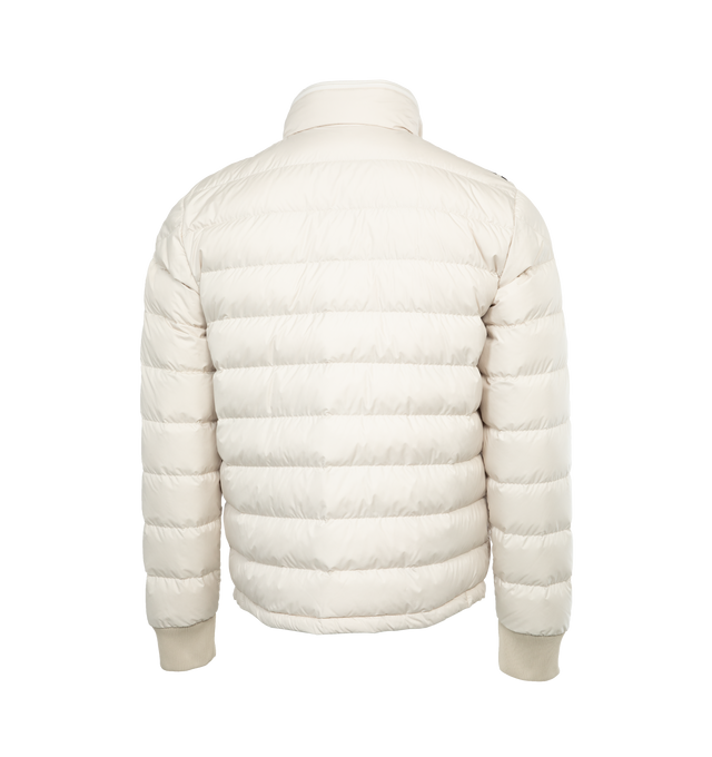 Image 2 of 4 - WHITE - MONCLER Barrot Short Jacket featuring lightweight micro chic nylon lining, down-filled, pull-out hood, zipper closure, zipped pockets and knit trim. 100% polyester.  Padding: 90% down, 10% feather. 