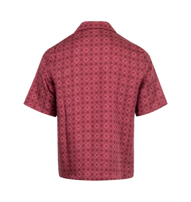 Image 2 of 2 - RED - AMIRI MA Quad Bowling Shirt featuring regular fit, notched collar, short sleeves, button closure, MA Quad monogram and straight hem. 100% silk.