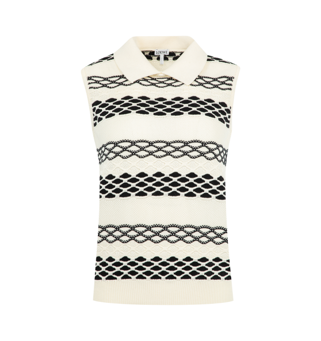 Image 1 of 2 - WHITE - LOEWE Vest in lightweight cotton jacquard inspired by Anni Albers's "Fringes" tapestry featuring regular fit, regular length, polo collar and ribbed hem. Cotton. Made in Italy.