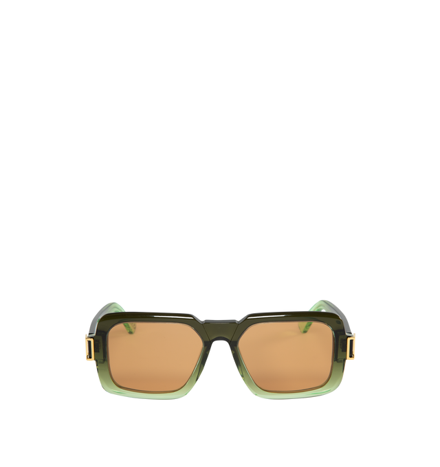 Image 1 of 3 - GREEN - MARNI SUNGLASSES ZAMALEK featuring orange lenses, integrated nose pads, logo hardware at temples and exposed core wire. 