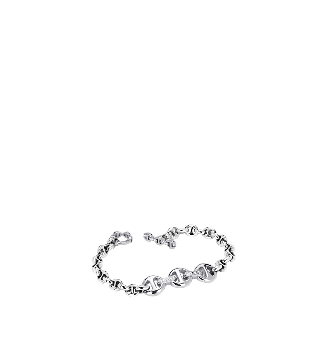 Image 1 of 1 - SILVER - HOORSENBUHS ID Bracelet featuring sterling silver, iconic tri-link pendant with diamond bridges, 5MM Open-Link, tri-link loop and toggle closure. 7 inches. Hirshleifers offers a range of initial pieces from this collection in-store. For personal consultation and detailed information about jewelry, please contact our dedicated stylist team at personalshopping@hirshleifers.com.