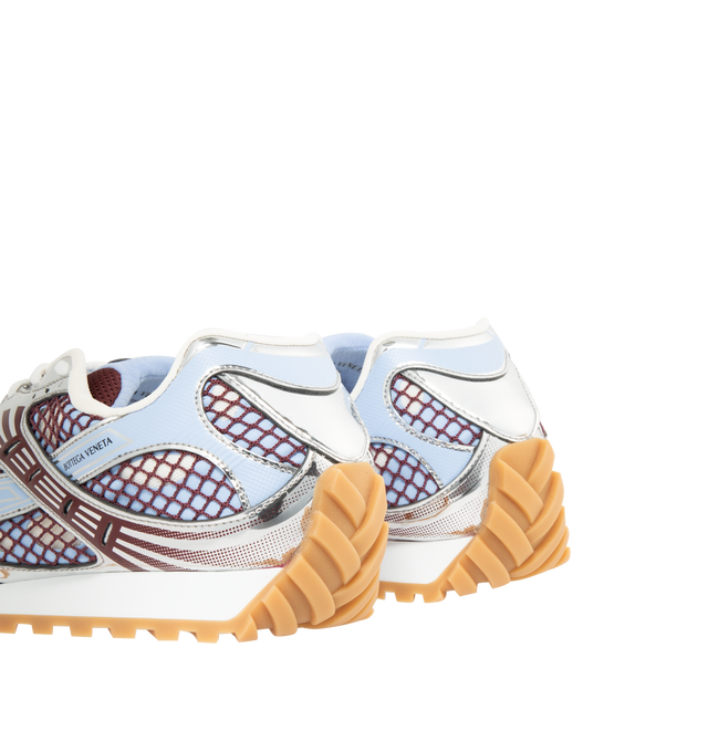 Image 3 of 5 - BLUE - BOTTEGA VENETA Orbit Sneaker featuring lace-up front, metallic rubber, mesh and fishnet panels, signature intrecciato weave and gripped soles. Rubber outsole. Made in Italy.