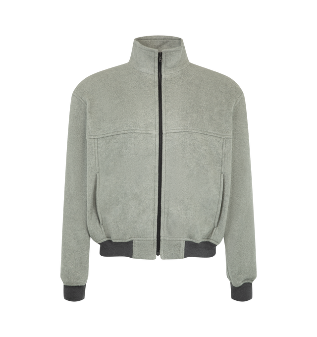 Image 1 of 3 - GREY - Auralee Men's Pure Silk Comfort Fleece Zip Blouson is crafted from 100% silk fleece spun entirely from fine-count silk yarns and features a slim-fit silhouette with a front zip closure. Finished with a specialized brushing process that creates a rich, bundled surface texture, this elevated layer offers exceptional softness, generous volume, and the natural luster and color clarity unique to silk. Main Material: 100% Silk.