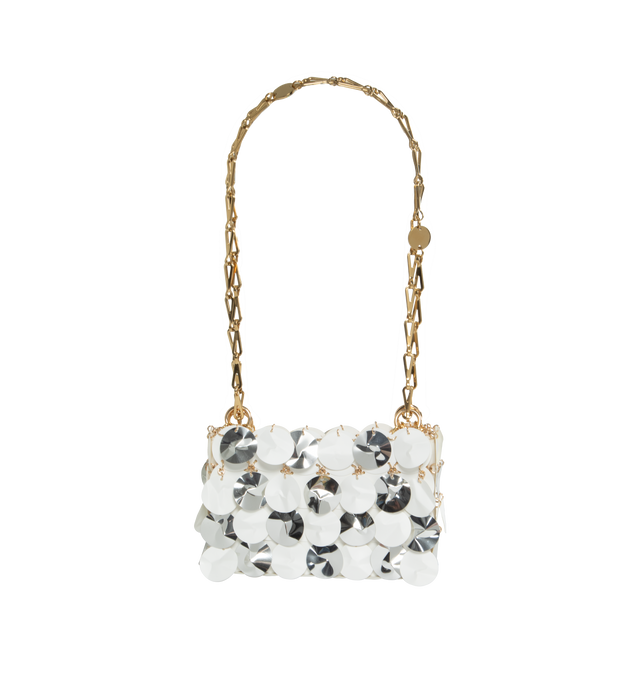 Image 1 of 3 - SILVER - RABANNE Sparkle Paillette-Sequined Shoulder Bag featuring a shoulder silhouette with adjustable chain strapping, this 'Sparkle' bag has a silver and white-tone brass chainmail body, decorated with plastic multi-tone paillette embellishments and magnetic closure. 70% polyester, 25% brass, 5% steel. 