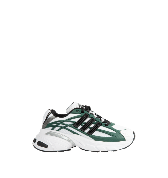 Image 1 of 5 - GREEN - Adidas Adistar XLG 2.0 Sneakers feature a Cloud White, Core Black, and Collegiate Green textile upper with an RPU-molded cage, reflective details, signature 3-Stripes, and a regular fit. A lace-up closure, textile lining and insole, responsive Adiprene heel cushioning, and a durable Adiwear outsole complete the design. Upper: Textile and Other Materials. Lining and Insole: Textile. Sole: Other Materials. Imported.