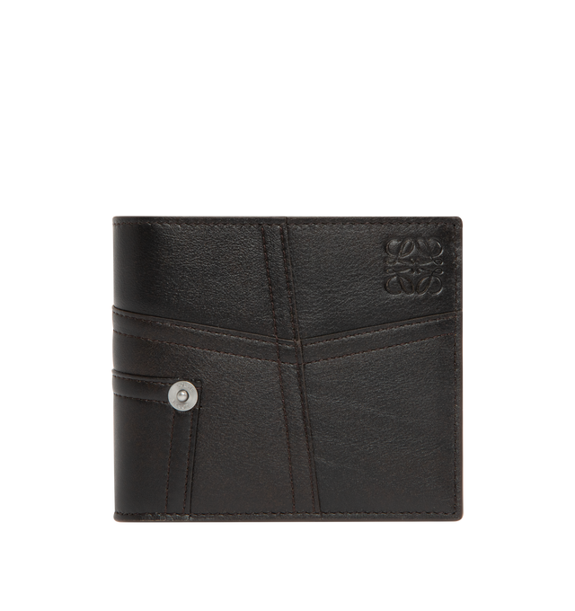 Image 1 of 3 - BROWN - LOEWE Panta Bifold Wallet featuring bifold wallet in vintage-finish shiny calfskin with denim trousers-inspired details, eight card slots, two large note pockets, two flat pockets, calfskin lining and embossed Anagram. Calfskin. 9.9 cm x 11 cm x 1.8 cm. Made in Spain.