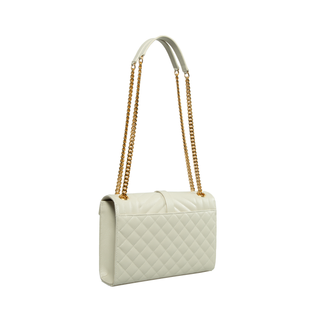 Image 3 of 4 - WHITE - SAINT LAURENT Envelope Medium Chain Bag featuring one exterior back pocket, magnetic snap tab, diamond quilt overstitching and grosgrain lining. 9.4 X 6.8 X 2.3 inches. 100% calfskin leather. Made in Italy.  