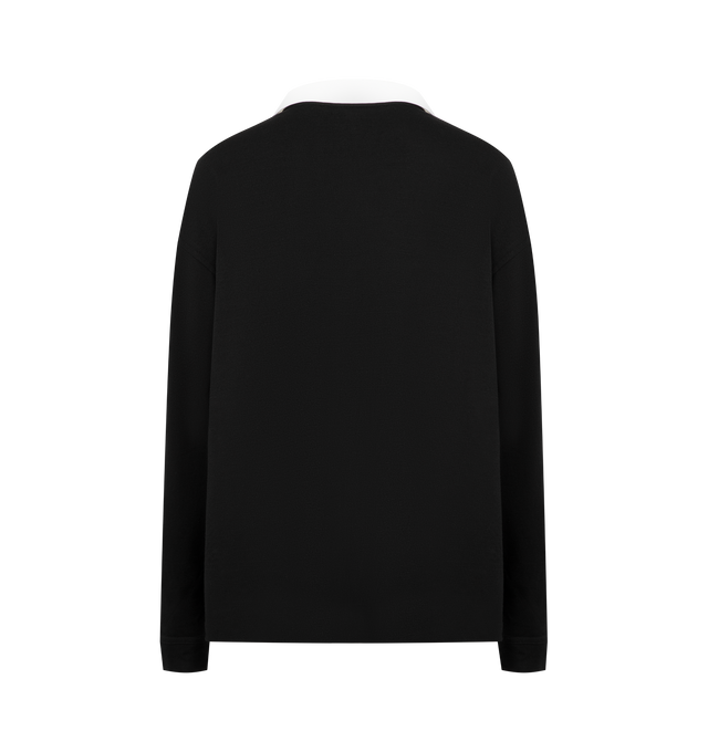 Image 2 of 2 - BLACK - KHAITE Faithful Top featuring long-sleeved polo, contrast collar and placket in robust cotton jersey and tortoiseshell buttons at placket. 100% silk.