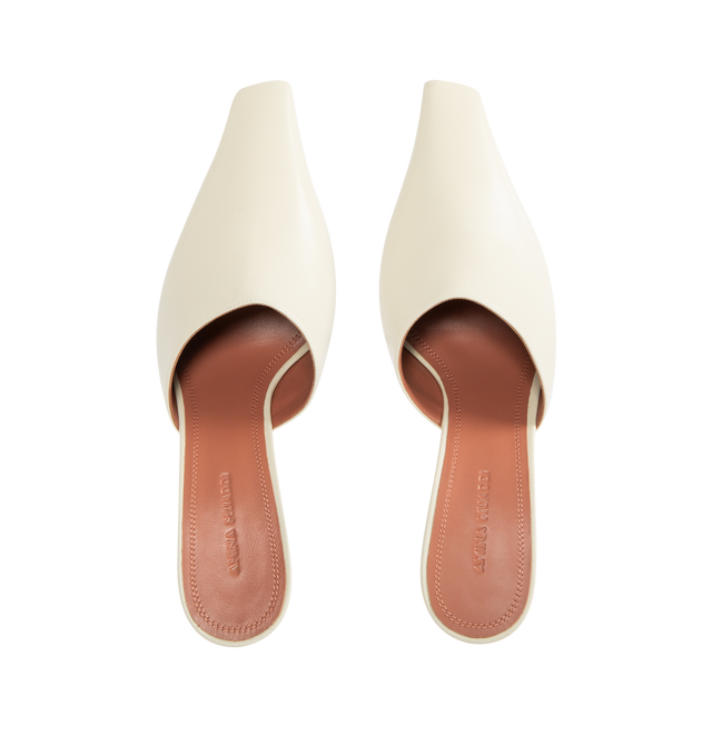 Image 4 of 4 - WHITE - AMINA MUADDI Jamie Mule 80 featuring 80mm slanted heel, slip-on mule style and pointed toe. 100% lamb nappa. Lining: 100% kid lining. Sole: 90% calfskin, 10% TPU. Made in Italy.