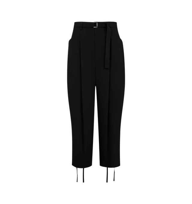 Image 1 of 3 - BLACK - Sacai Mens Typewriter Pants are crafted from cotton. Feature a tailored straight-leg silhouette, elasticized drawstring waistband, zip fly with button closure, side pockets, and back welt pockets. Main Material: Cotton. Made in Japan.