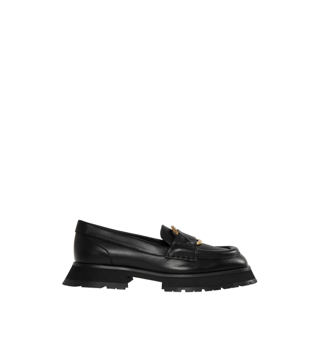 Image 1 of 4 - BLACK - MONCLER Bell Leather Loafers featuring leather upper, leather insole, micro rubber midsole and rubber tread. Sole height 3.2 cm. Upper: cow. Lining: lamb. Sole: 100% elastodiene. 