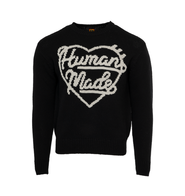 Image 1 of 3 - BLACK - HUMAN MADE Low Gauge Knit Sweater featuring heart motif on chest, long sleeves and ribbed cuffs. Wool/polyester. 