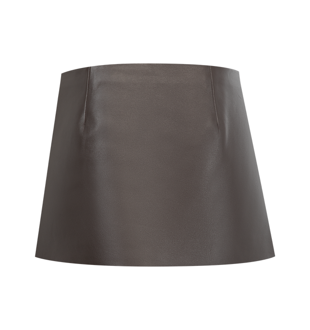 Image 2 of 3 - BROWN - KHAITE Jett Skirt featuring a minimal miniskirt in exceptionally soft and lightweight plong leather. Finished with a concealed side zipper closure. 100% lamb.