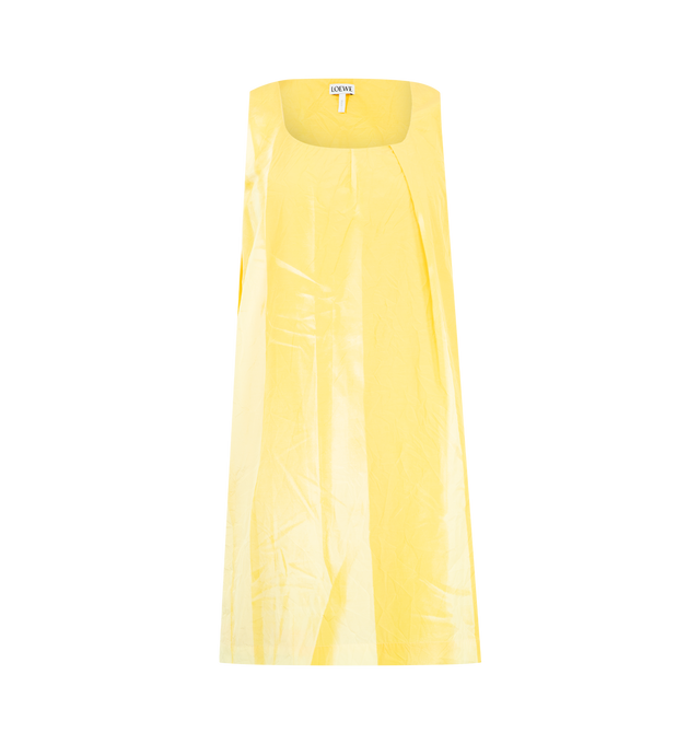 Image 1 of 2 - YELLOW - LOEWE Dress in lightweight crinkled technical cotton featuring a placed gradient print, regular fit, short length, scoop neck, side zip fastening, fully lined and double L embroidery placed at the back. Cotton/polyester. Made in France.