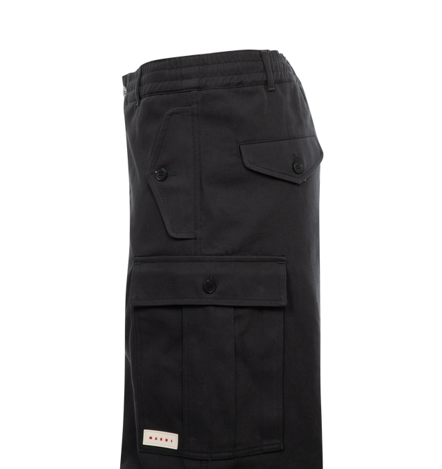 Image 3 of 3 - BLACK - MARNI Cargo Pant featuring draped details at the front and drawcord cuffs, elasticated waistband, side flap pockets, front button closure and zip fly. 65% cotton, 35% polyester. Made in Italy. 