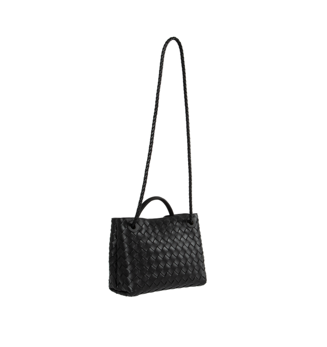Image 2 of 3 - BLACK - BOTTEGA VENETA Small Andiamo handbag featuring intrecciato leather with leather top handle, sliding cross-body strap, compartmented interior with one zippered pocket, two open pockets and magnetic closure. 7.9" x 9.8" x 3.9". 100% lambskin. Made in Italy.