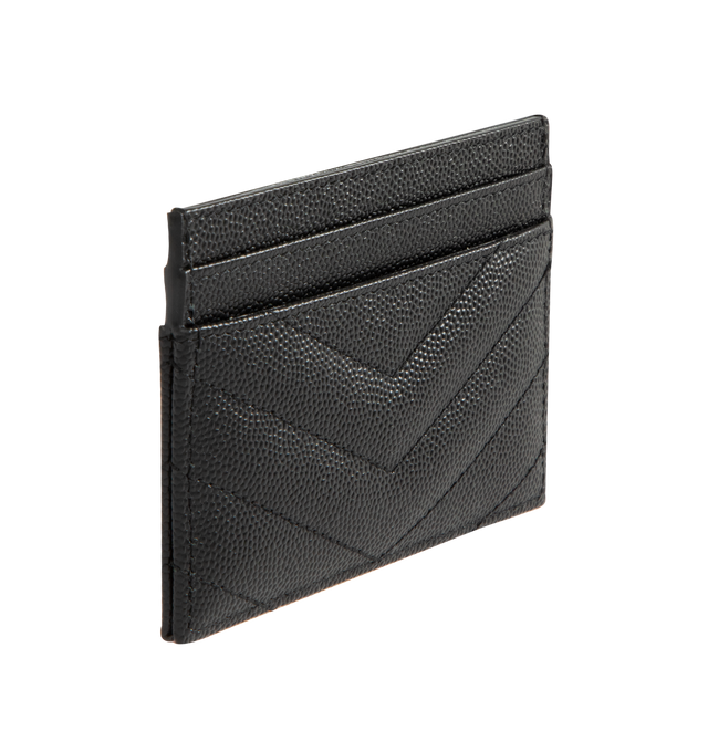 Image 3 of 3 - BLACK - SAINT LAURENT Cassandre Card Case featuring card holder made with metal-free tanned leather, decorated with cassandre, quilted overstitching, gold-toned metal hardware, five card slots and leather and grosgrain lining. 4.1 x 3 x 0.2 inches. Made in Italy.