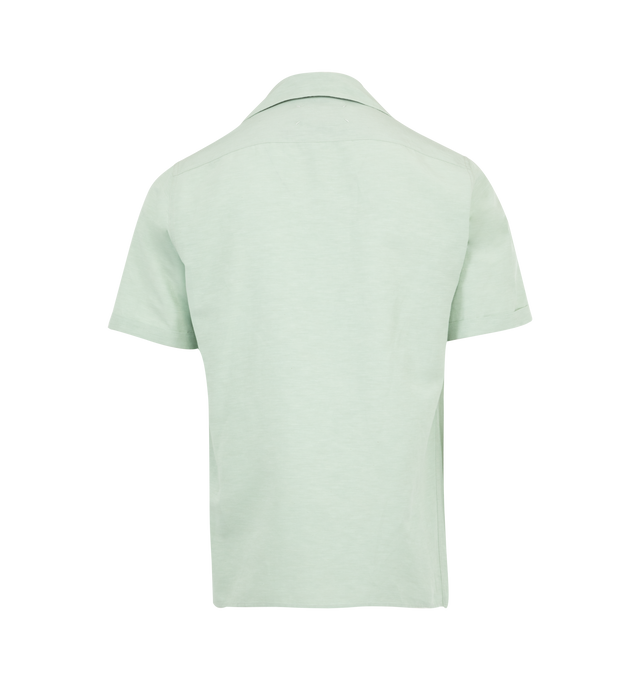 Image 2 of 2 - GREEN - MAISON MARGIELA SS Shirt featuring front button fastening, chest patch pocket, two side patch pockets and spread collar. 54% acetate, 37% cotton, 9% linen/flax.