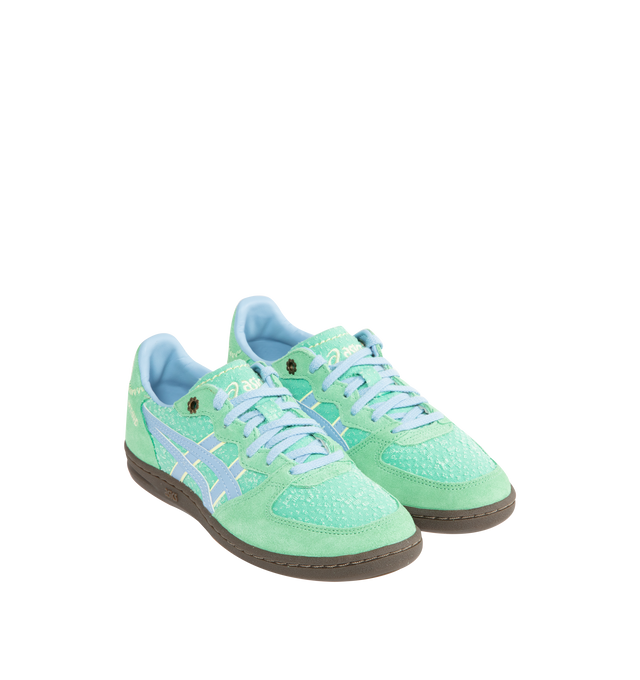 Image 2 of 5 - GREEN - ASICS Skyhand OG Sneakers featuring lace up closure, layered upper construction, minimalistic suede leather paneling, suede upper, fabric lining and rubber sole.