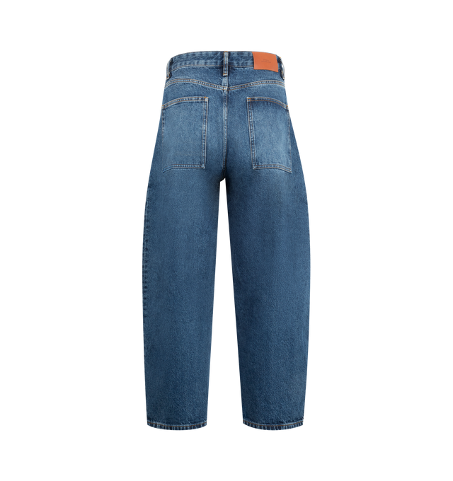 Image 2 of 3 - BLUE - STUDIO NICHOLSON Volume Jeans featuring exaggerated, balloon-shaped leg, button fastening, classic five pockets, belt loops and logo patch to the rear. Cotton.