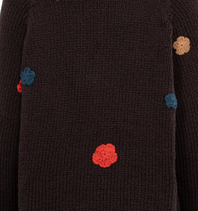 Image 3 of 4 - BROWN - THE ELDER STATESMAN Mini Flower-Embroidered Oversized Sweater featuring mini flower embroidery, crew neckline, long sleeves, oversized fit and pullover style. 100% organic cotton. Made in Peru. 