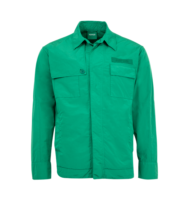Image 1 of 2 - GREEN - ASPESI Camicia Makoa Jacket featuring concealed front closure, button cuffs, two front chest pockets and collar.