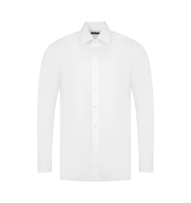 Image 1 of 2 - WHITE - TOM FORD Poplin Classic Fit Shirt featuring front button closure, button cuffs, classic collar and regular fit. 100% cotton. Made in Italy.