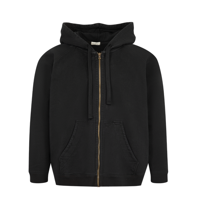 Image 1 of 2 - BLACK - Second/Layer Men's OG Zip Hoodie is crafted from cotton and features a full-zip front closure, an attached hood, and a shrunken-fit silhouette. Designed as a streamlined everyday essential, this lightweight style is finished with an antique gold zipper and premium Italian construction. Main Material: 100% Cotton. Made in Italy.
