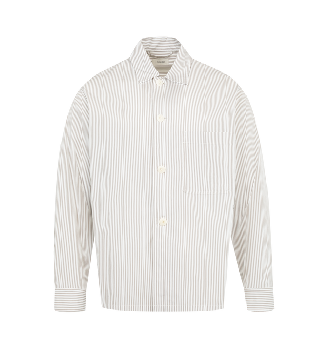 Image 1 of 2 - WHITE - LEMAIRE Pyjama Shirt featuring boxy fit, patch pocket, print thoughout and Corozo buttons. 100% cotton. Made in Tunisia.