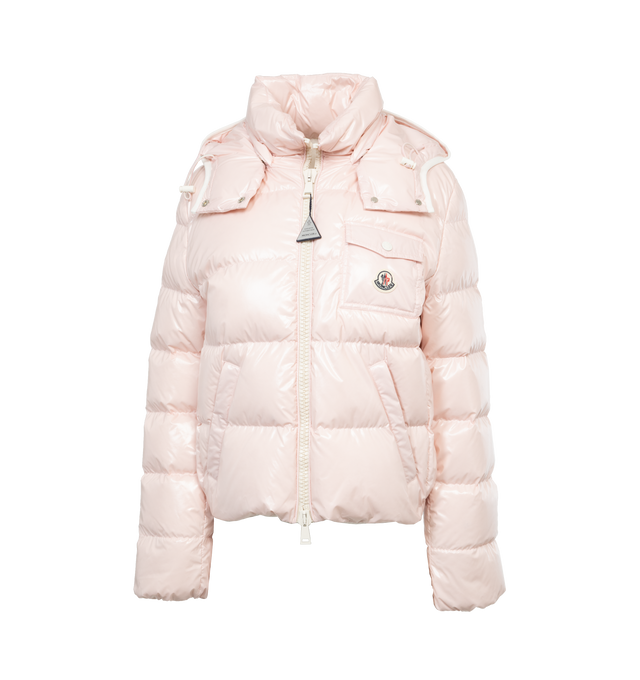 Image 1 of 4 - PINK - MONCLER Andro Jacket featuring longue saison lining, down-filled, detachable and adjustable hood, zipper closure, zipped welt pockets and elastic hem and cuffs. 100% polyamide/nylon. Padding: 90% down, 10% feather. Made in Bulgaria. 
