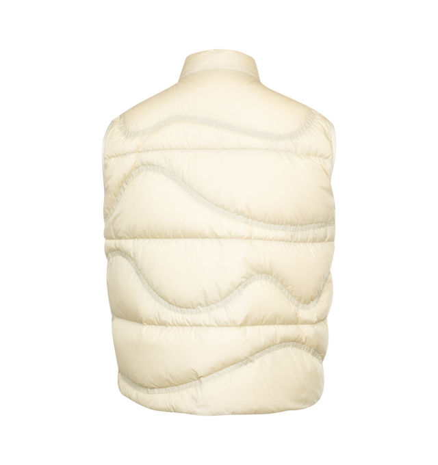 Image 2 of 2 - WHITE - MONCLER Beidaihe Down Vest featuring zip closure, stand collar, quilted, down-filled, felt logo patch woven on chest, two front pockets, single interior zipped pocket and adjustable drawcord hem. 100% polyamide. Filling: 90% down, 10% feather. 