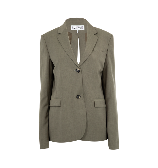 Image 1 of 2 - GREEN - LOEWE Tailored Jacket in lightweight wool tailoring featuring a single-breasted construction, a split back with adjustable ties, regular fit, regular length, notch lapels, button front fastening, buttoned cuffs, chest welt pocket, flat pockets and fully lined. Wool. Made in Italy.